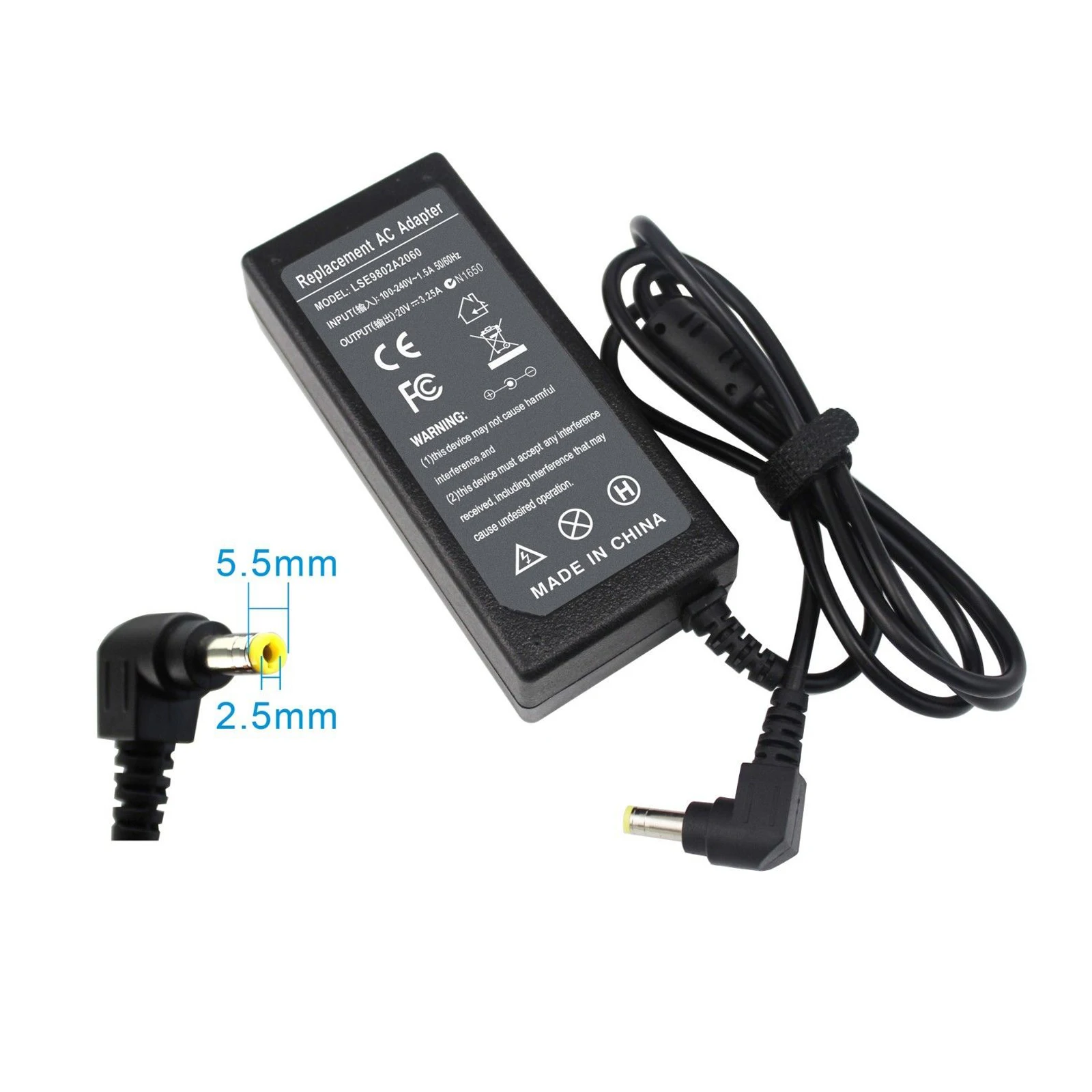 20V 3.25A 65W Laptop AC Adapter Charger for Lenovo Laptop Power Supply Cord 5.5X2.5mm
