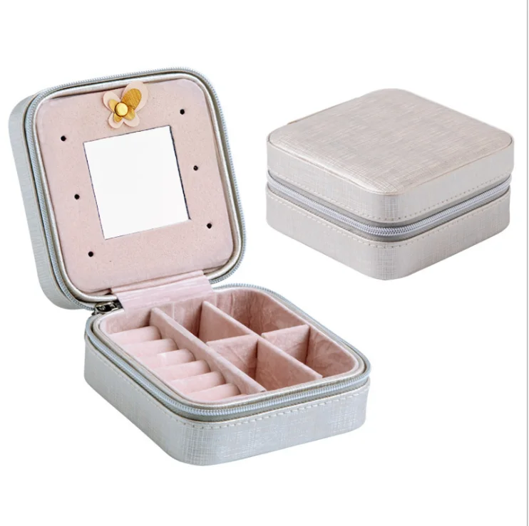 
Women Girls Organizer Earring Ear Stud PU Leather Portable Jewel Case Jewellery Packing Jewelry Box Travel Case with Mirror 