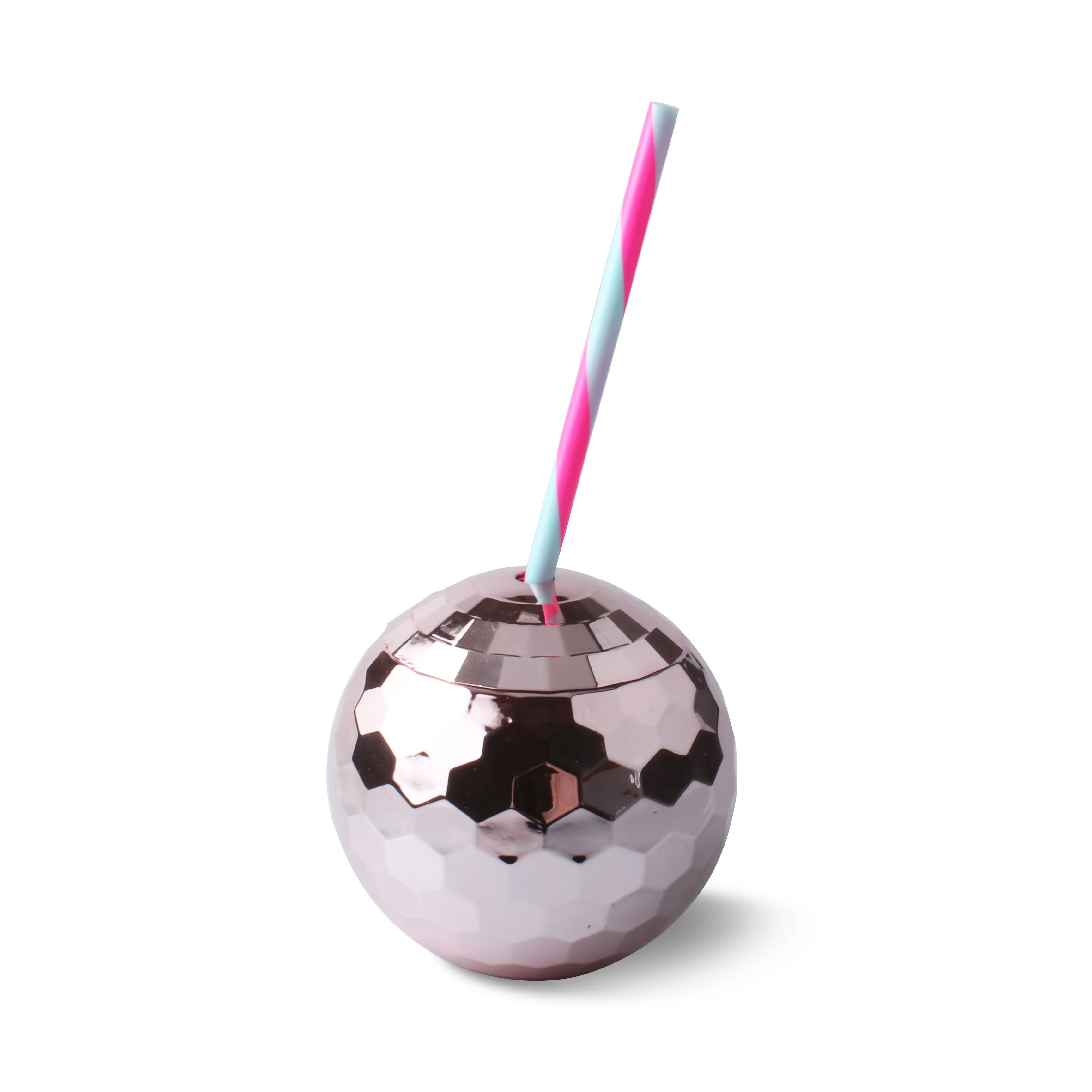 pink color disco ball cocktail cup BPA free with lid and straw