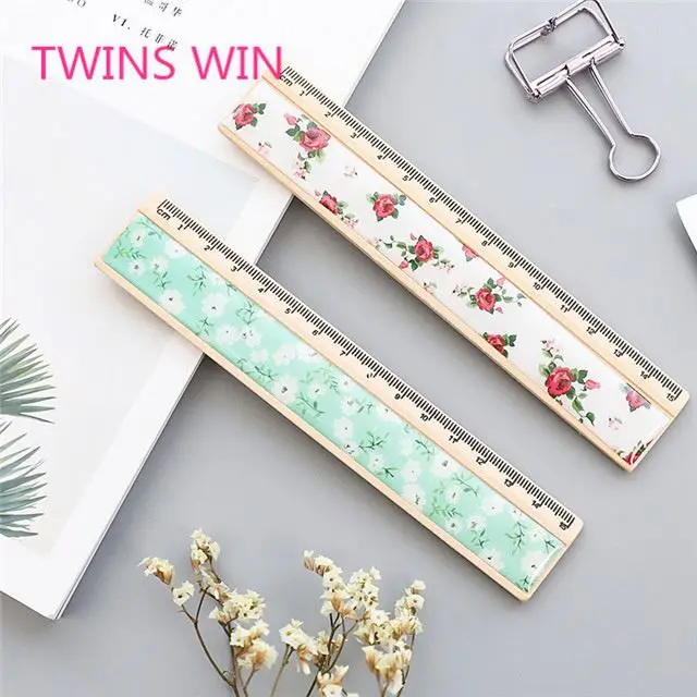 Рекламная фабрика, корейские канцелярские товары, список с ценой, милый цветочный дизайн, деревянная складная линейка 15 см для детей