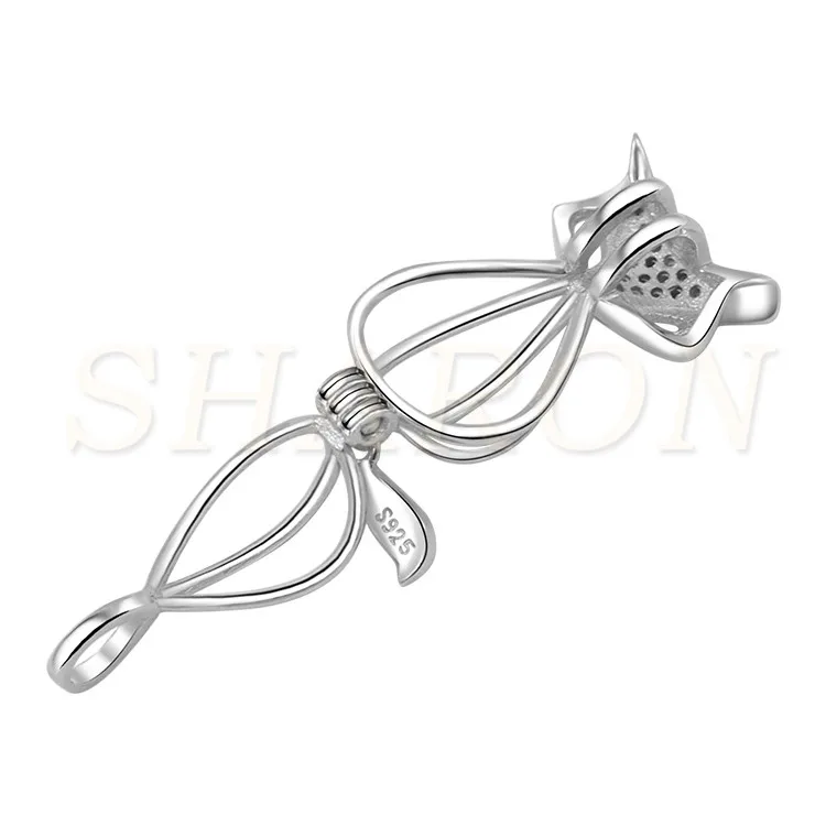 Romantic Charming Women Crystal Fox Pearl Sterling Silver Cage Pendant