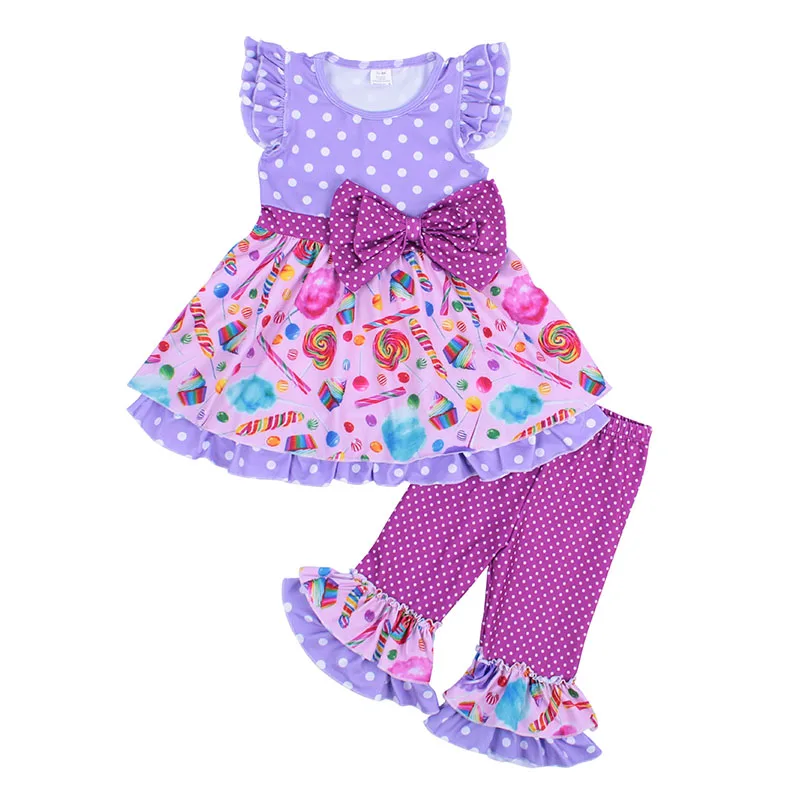 
Newest Lollipop Print Children Fashion Baby Girl Clothing Outfits Kids Capri Clothing Set wholesale baby clothes set 