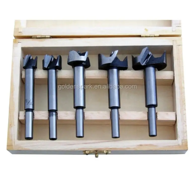 5pc Metric Hinge Forstner Wood Drill Bit Set Wooden Case 15-35mm