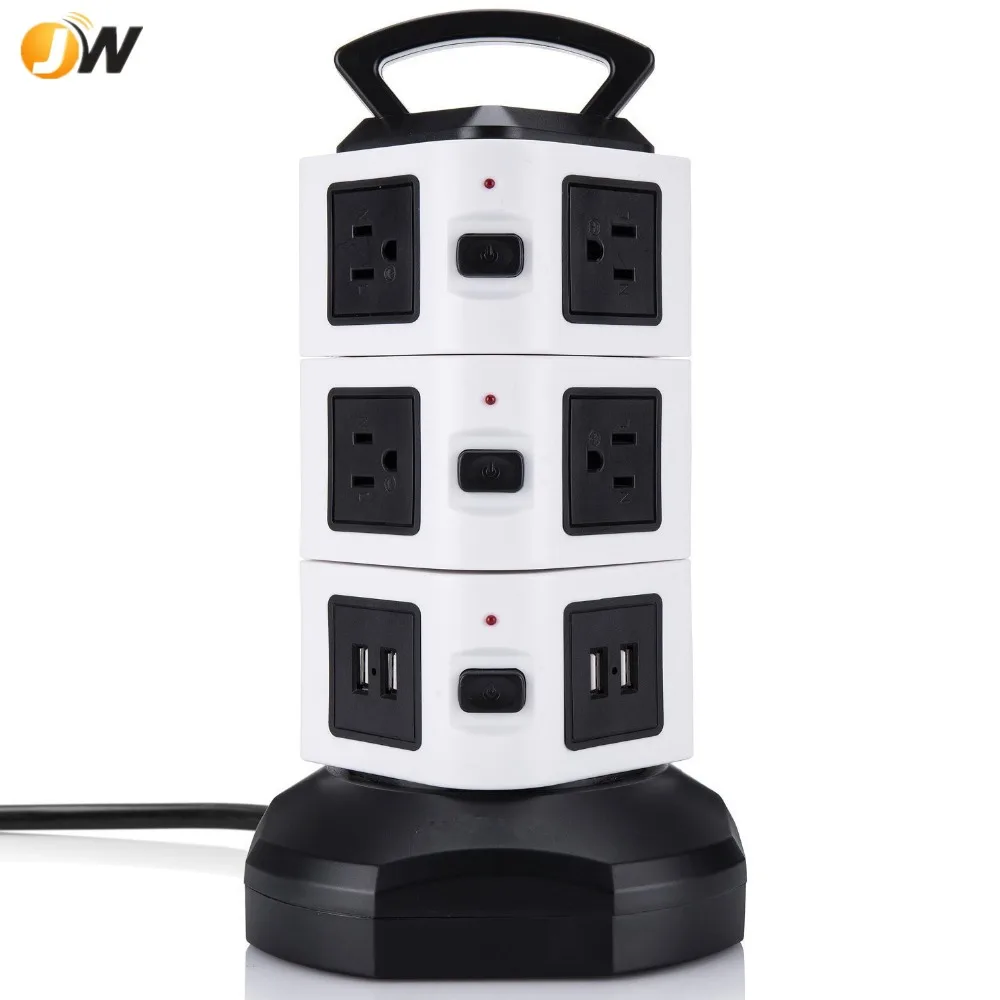 Dongguan Supplier 10 US Outlets 4 USB Ports Vertical Power Strip Surge Protector US Standard Socket
