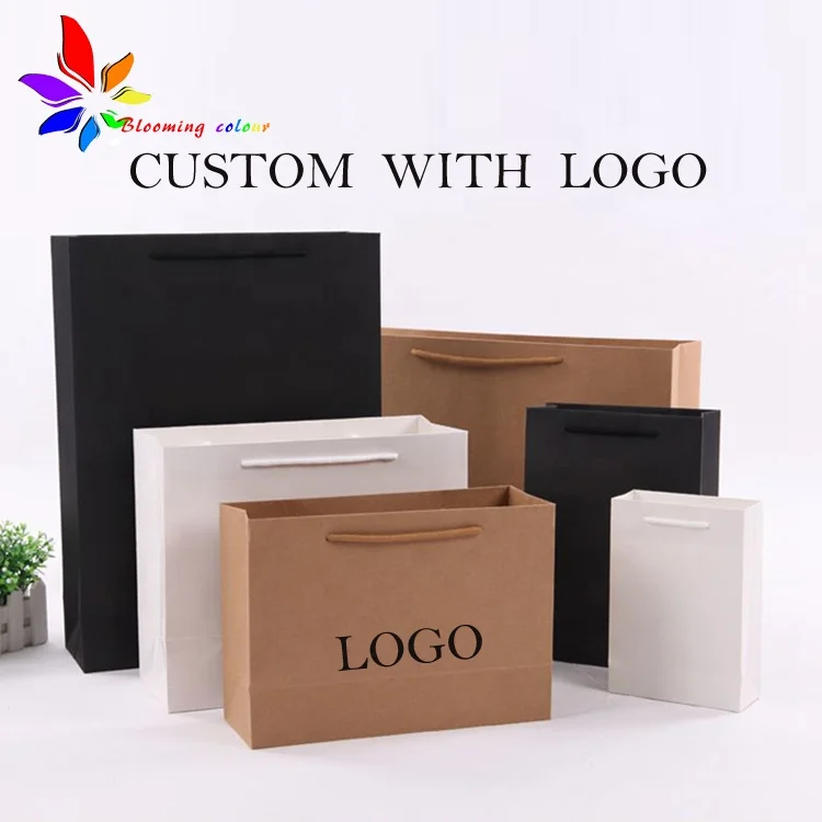 China Supplier Factory biodegradable black kraft packaging paper bag custom with handle and logo