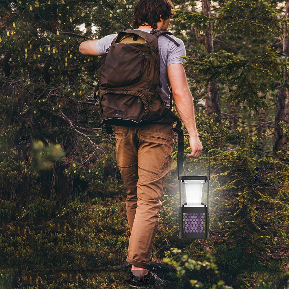 2021 New 5W Outdoor And Indoor Solar Panel LED Camping  With Lighting And Bule Light USB Rechargeable Mosquito Killer Lamp