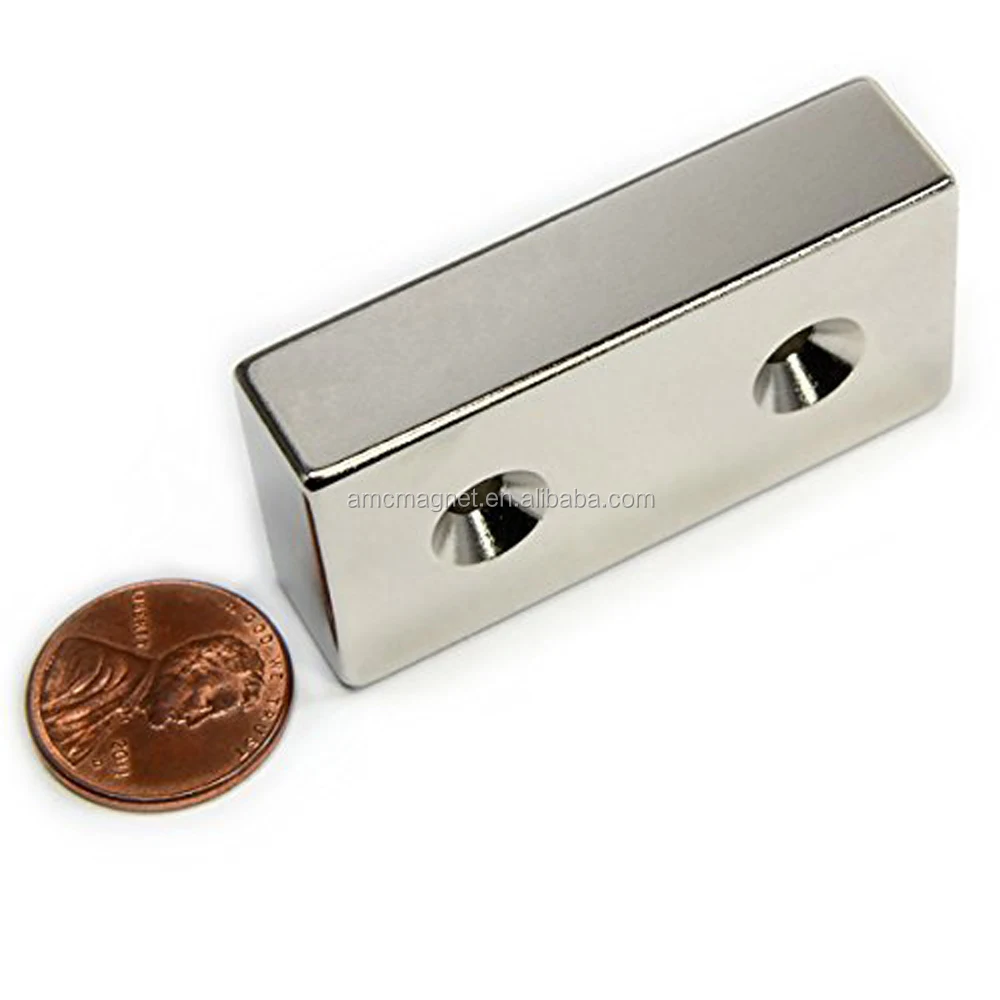 high grade countersunk block neodymium magnet with two hole