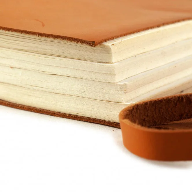 Elegant handmade personalized leather notebook amber orange large strap closure genuine leather journal cover