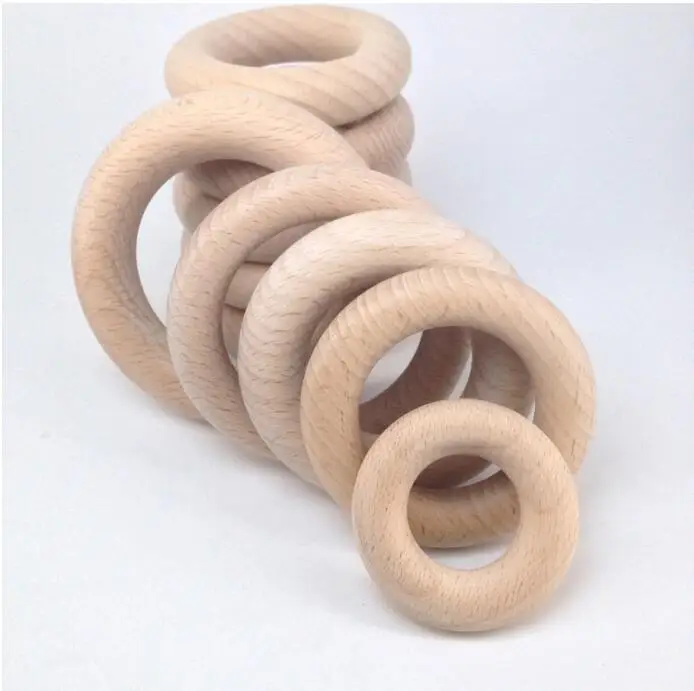 Premium beech Wooden Teething Ring Organic Teether rings different size Wood Teething Toy Wood Teething Ring