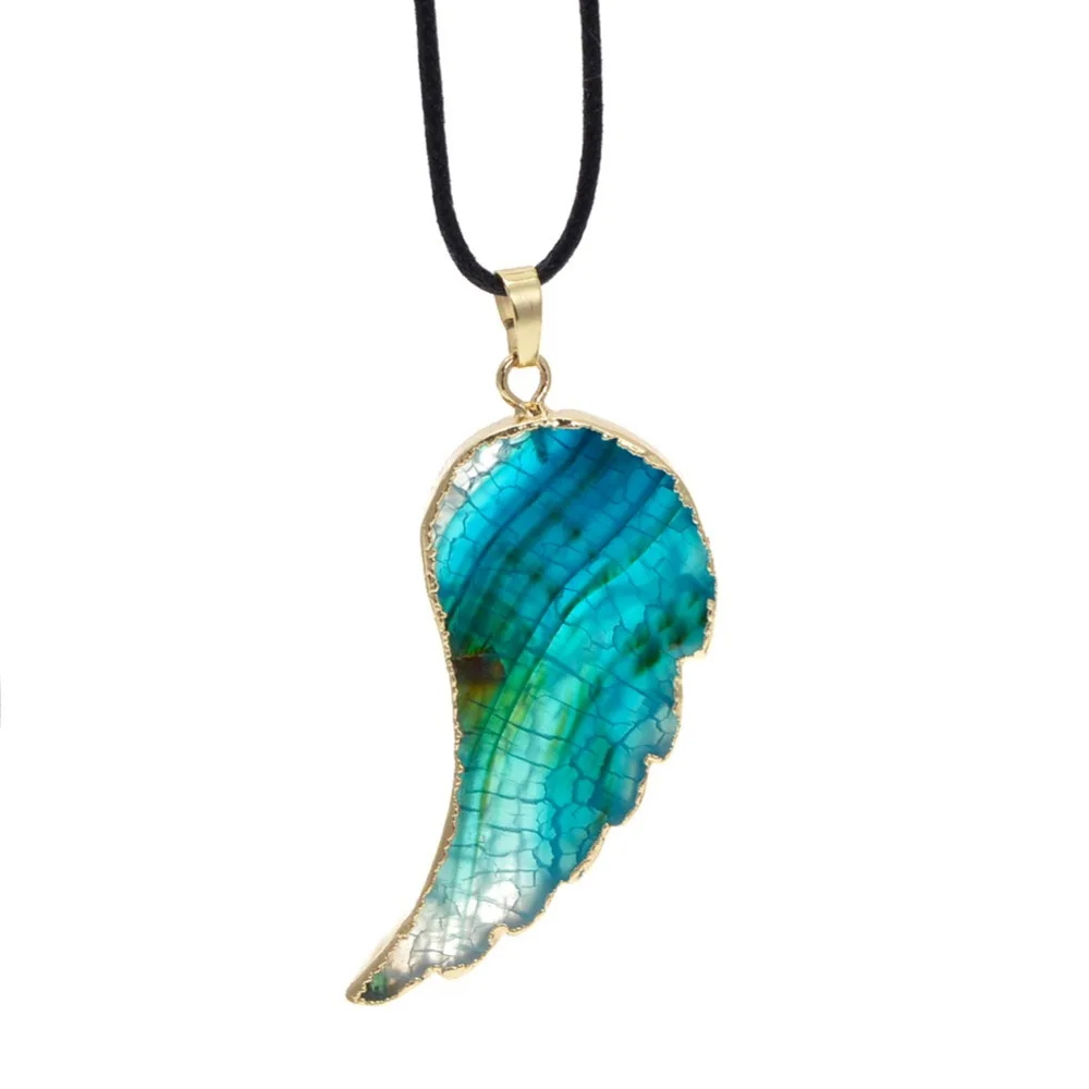 Newest Agate Druzy Angel Wing Pendant Fashion Natural Stone Drusy Charm Necklace