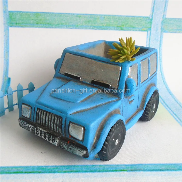 
Accept low MOQ Car shaped cartoon cement garden flower pot 
