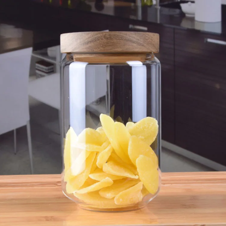 eco friendly cookie honey glass jars storage containers with acacia wood lid
