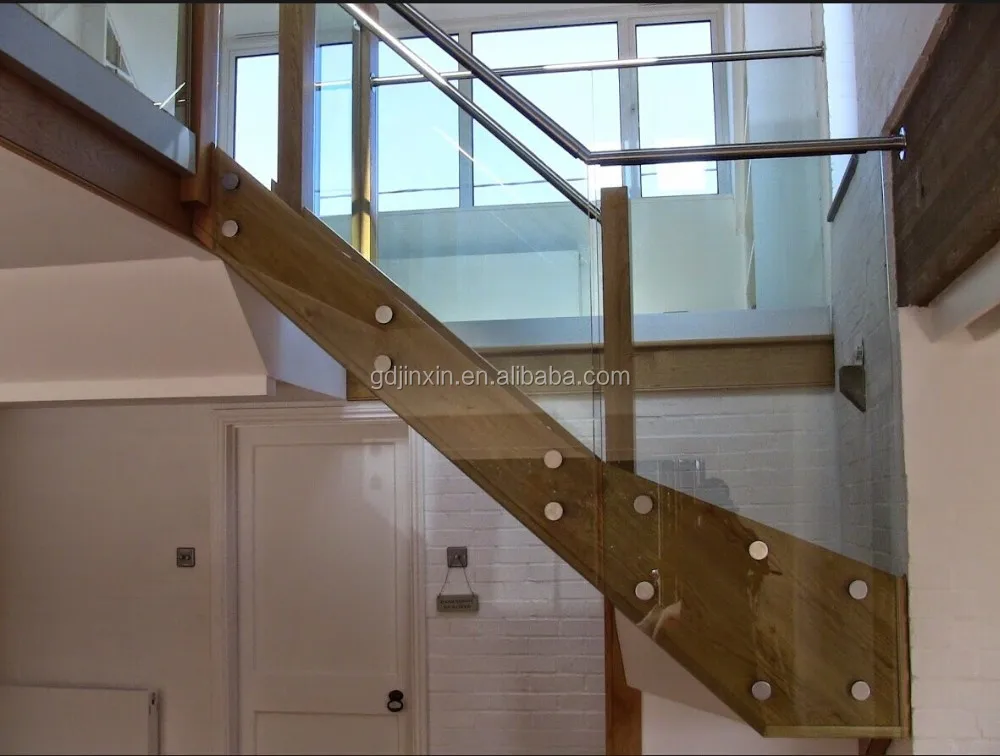 
Frameless glass balustrade side fixed pinned glass with stainless steel standoffs 