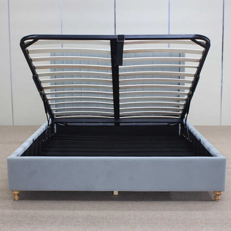 hydraulic gas lift bed solid wood storage upholstered fabric bed