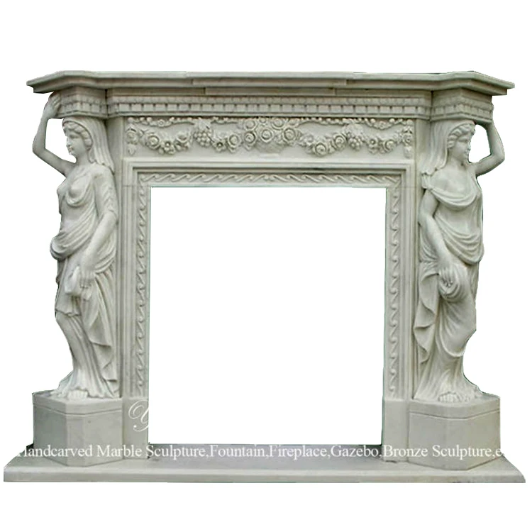 
Hand Carved Marble Lady Statues Fireplace Surround 