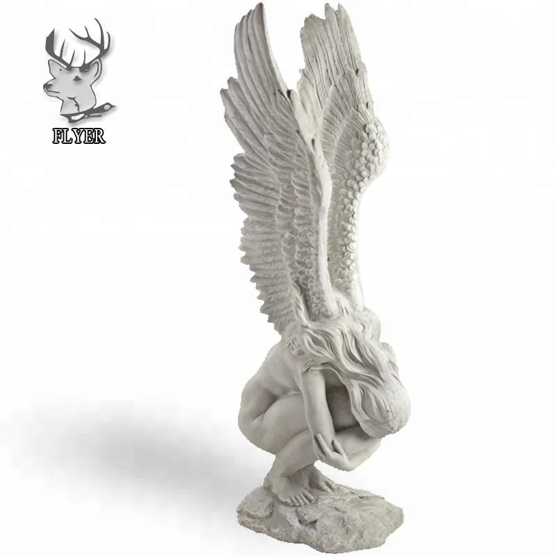 Outdoor decoration large winged white stone male angel statues