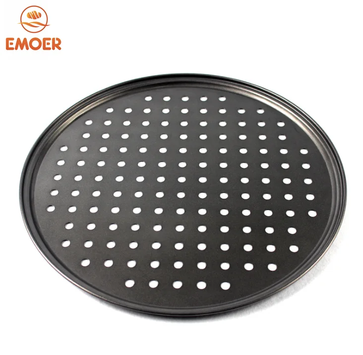 EMOER Nonstick Round Carbon Steel Pizza Tray With Holes