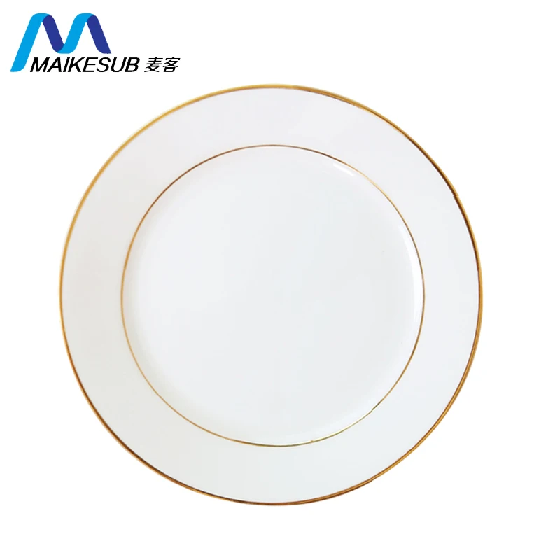 Maikesub sublimation blank ceramic plate 8inch porcelain plates with gold rim made in China