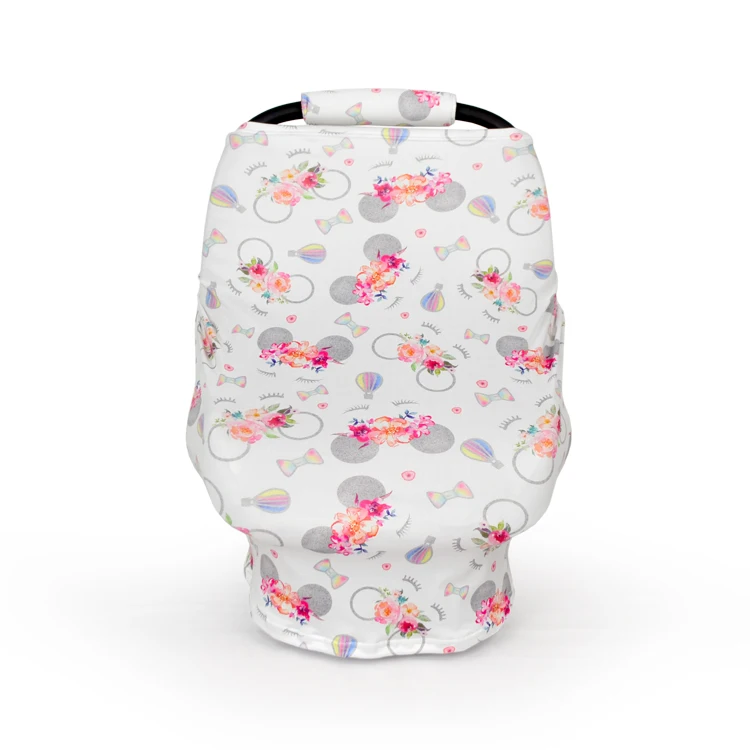 Purple Flower Nursing Breastfeeding Cover Scarf Shopping Cart Cover Multi Use Stretchy Canopy