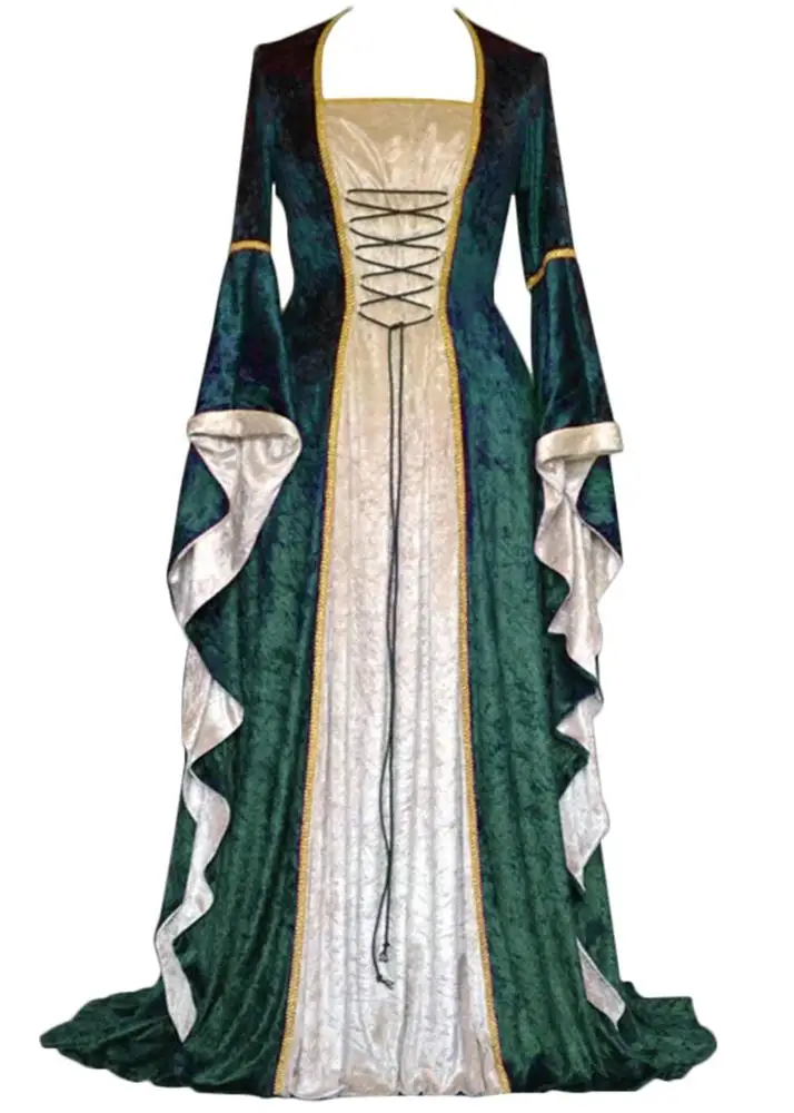 Ecowalson Vintage Medieval Renaissance Gown Halloween Cosplay Costume Retro Long Dress