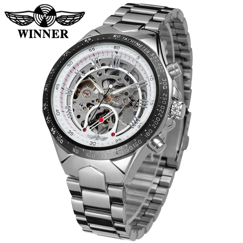 Китайская фабрика, Брендовые Часы Топ 10 T- Winner, золотые Роскошные Мужские автоматические механические Автоматические часы-скелетоны из нержавеющей стали для мужчин