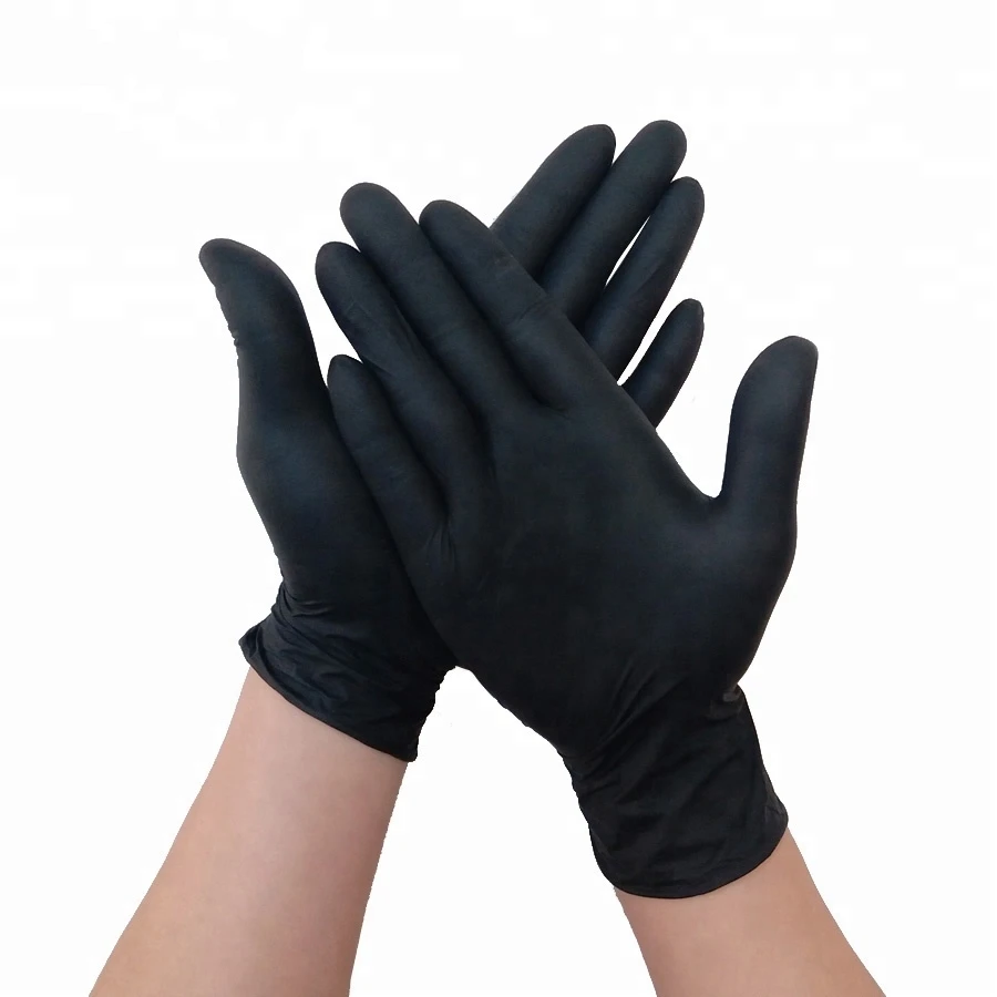 Production Of Waterproof Black Cosmetic Tattoo Gloves Black Pure Nitrile Disposable Gloves