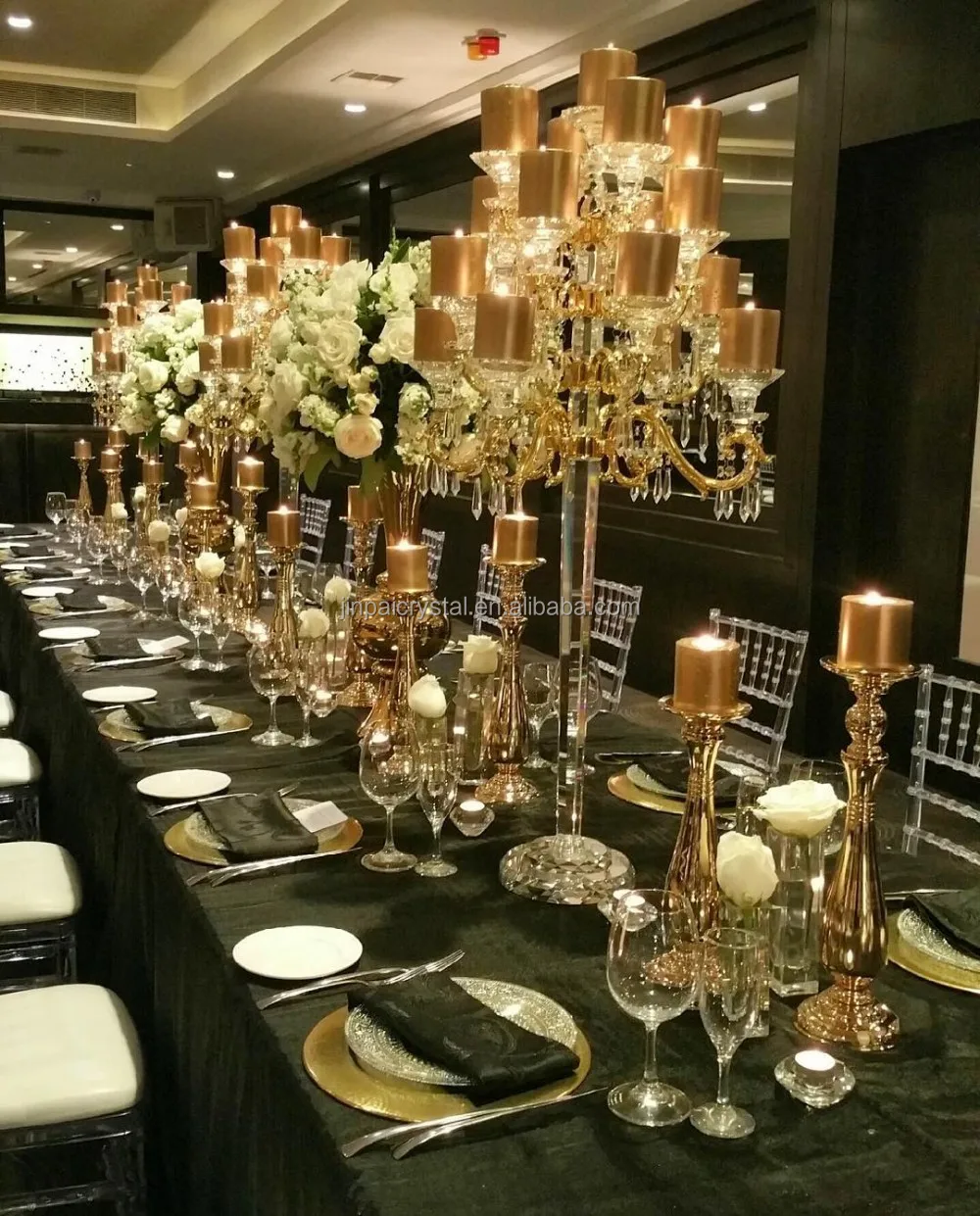 17 arms golden metal crystal tall candelabras wedding centerpieces on sale