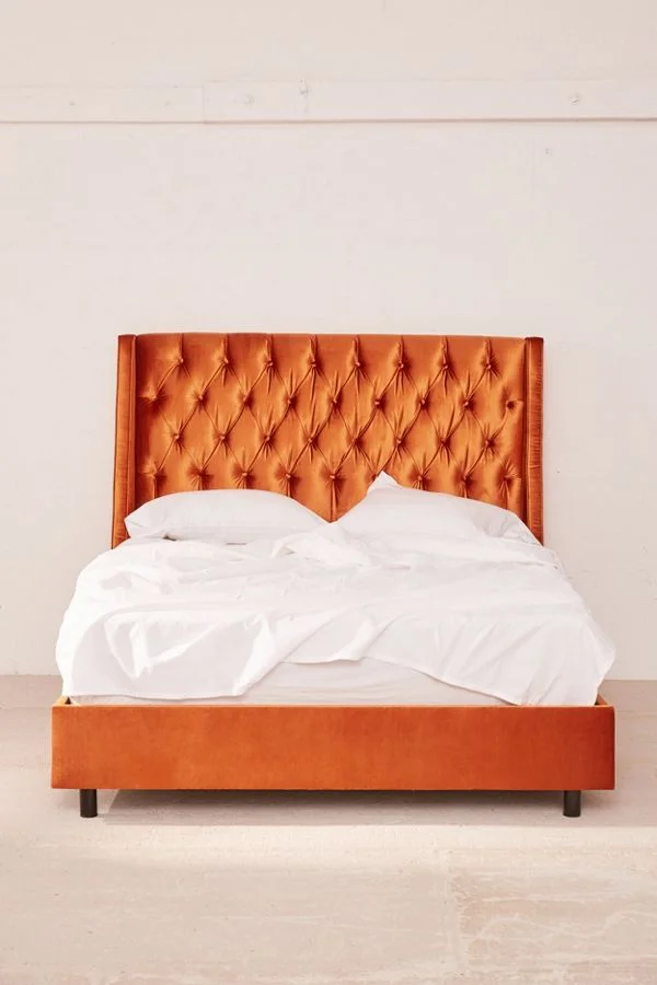 Living Room Furniture Charlotte Velvet Tufted Wingback Bed With Steel Legs