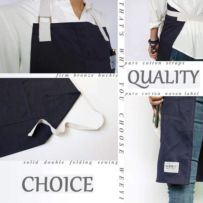 CHANGRONG Custom Unisex blue light weight 100% cotton kitchen apron full length bib Apron