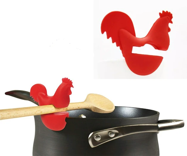 Food Grade  Kitchen Heat Resistant Cock Silicone Spoon Rest Pot Clips Spoon Holder