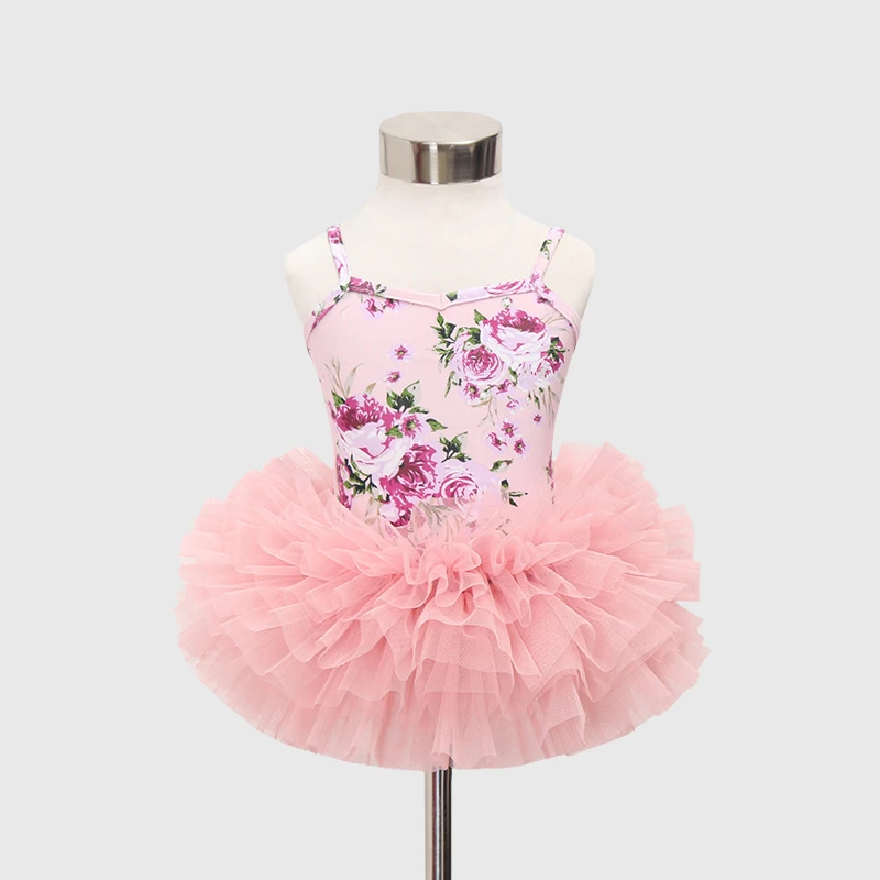 Wholesale Baby Girl Floral Printed Sleeveless Dresses Layers Tutu Lace Dress Tulle Flower Girl Dress