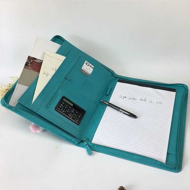 Custom a4 leather file folder with cardboard hard cover full zipperb fireproof a3 a2 portfolio