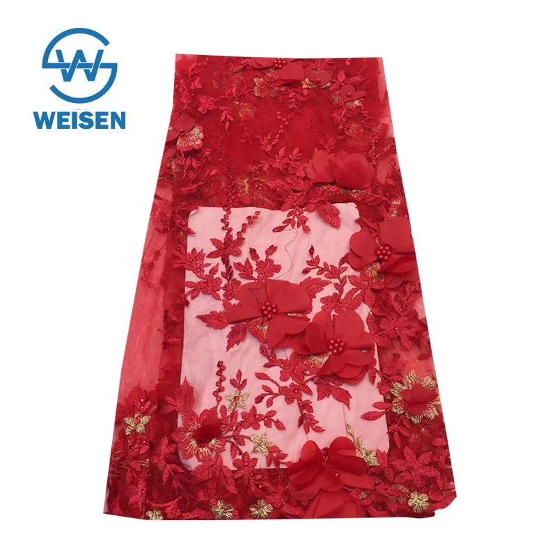 Rose Lace Dubai Wedding Fashion Beaded Embroidery Wholesale 3D Floral Fabric