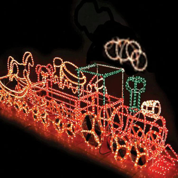 Outdoor Animated Rope Light Train Motif Light 3D Christmas Sculpture
