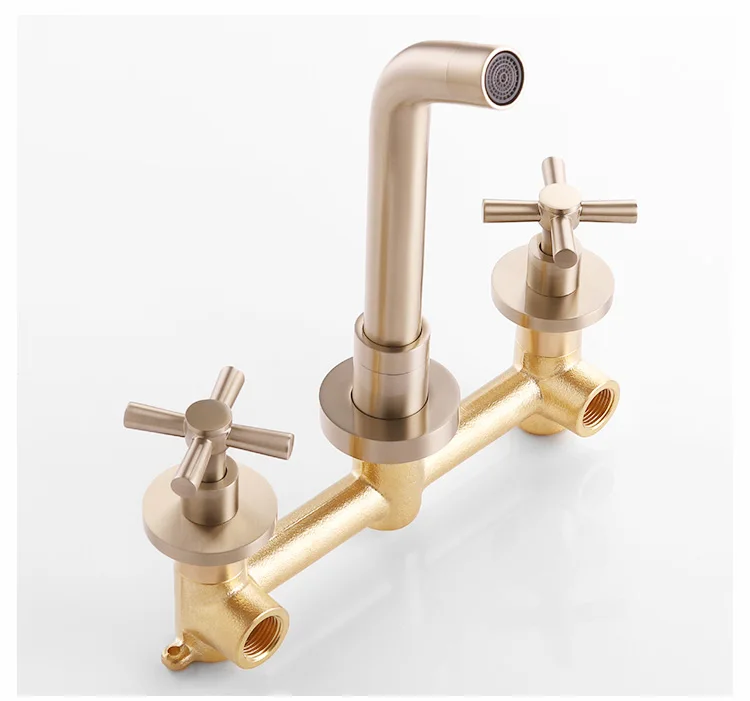 Bathroom Antique Brass Dual Handle Basin Tap Brushed Gold Faucet