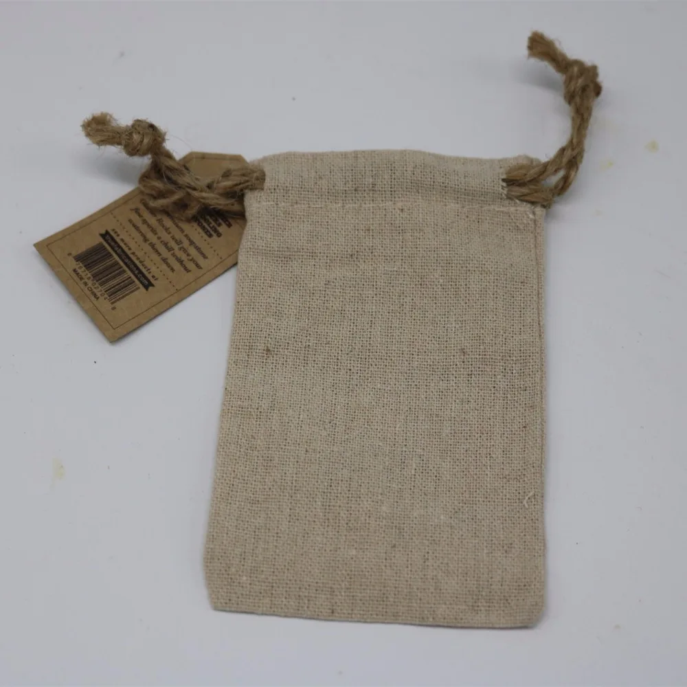 Wholesale Supply Natural Small Drawstring Gift Wenwan Buddha Beads Tea Cup Storage Packaging Linen Bag With Custom Logo and Tag