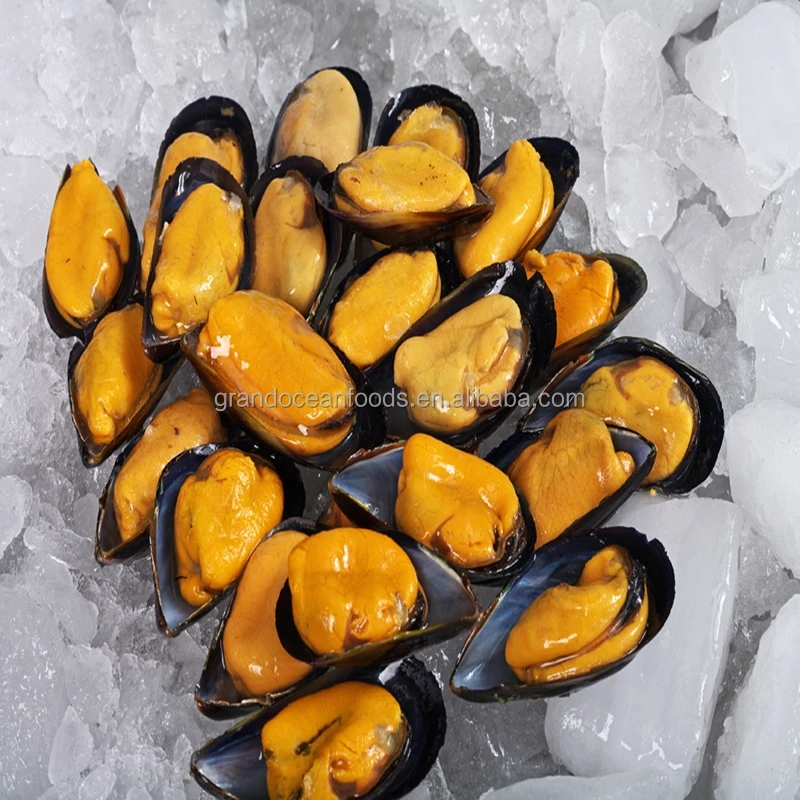 
Frozen cooked mussel meat with half shell 