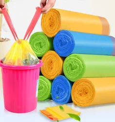 Custom Size Kichen Drawstring Biodegradable Trash Bag Household Draw String Compostable Garbage Bag Plastic Bags With Own Logo