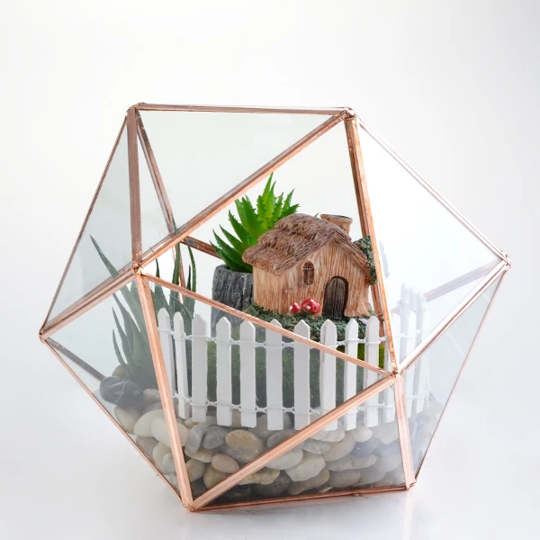 
Christmas gift gold flower vase for indoor decoration geometric clear glass plant terrarium 