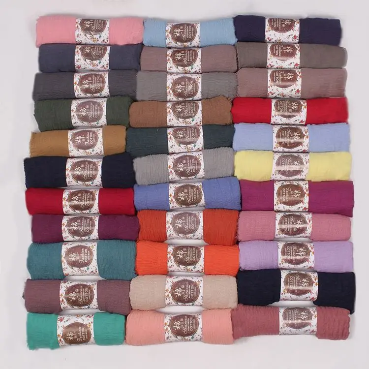 Crimp Frayed Edges Plain Solid Colours Crinkle Muslim Women Hijab Scarf \/shawl