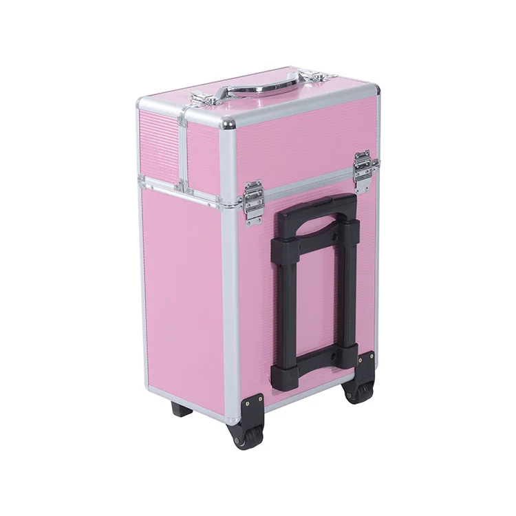Pro Rolling Wheeled Aluminum Storage trolley makeup luggage suitcase