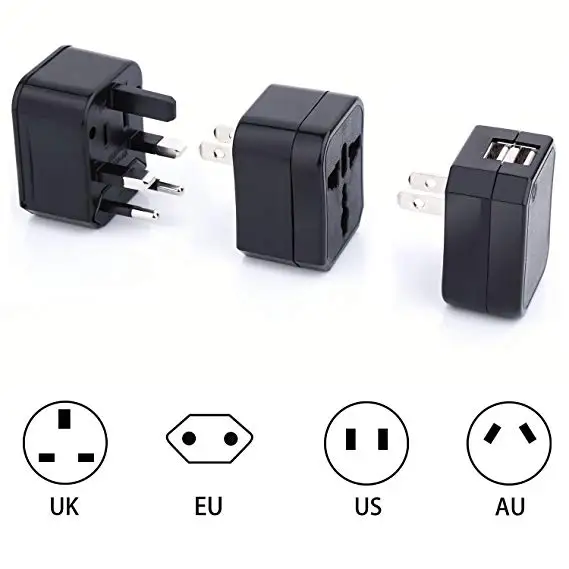 
Multi-color Travel Adapter USB Plug Compact Worldwide International Kit - Works in Europe, Asia, Australia, America 