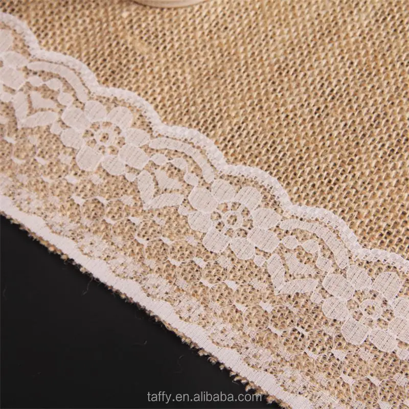 vintage rustic cheap elegant Jute Country Outdoor Wedding Party Decor Burlap Lace Hessian Table Runner