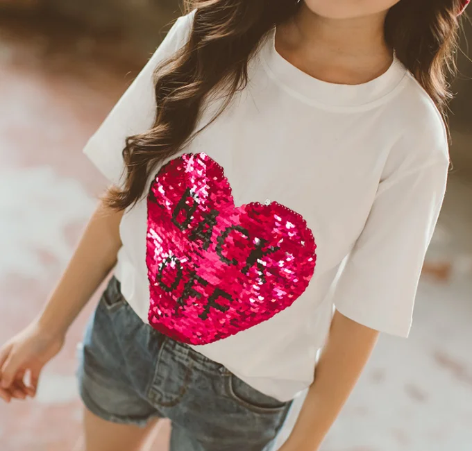 
YY10009G Hip-pop sequin front t shirt dancing clothes girls reversible sequin t-shirt 
