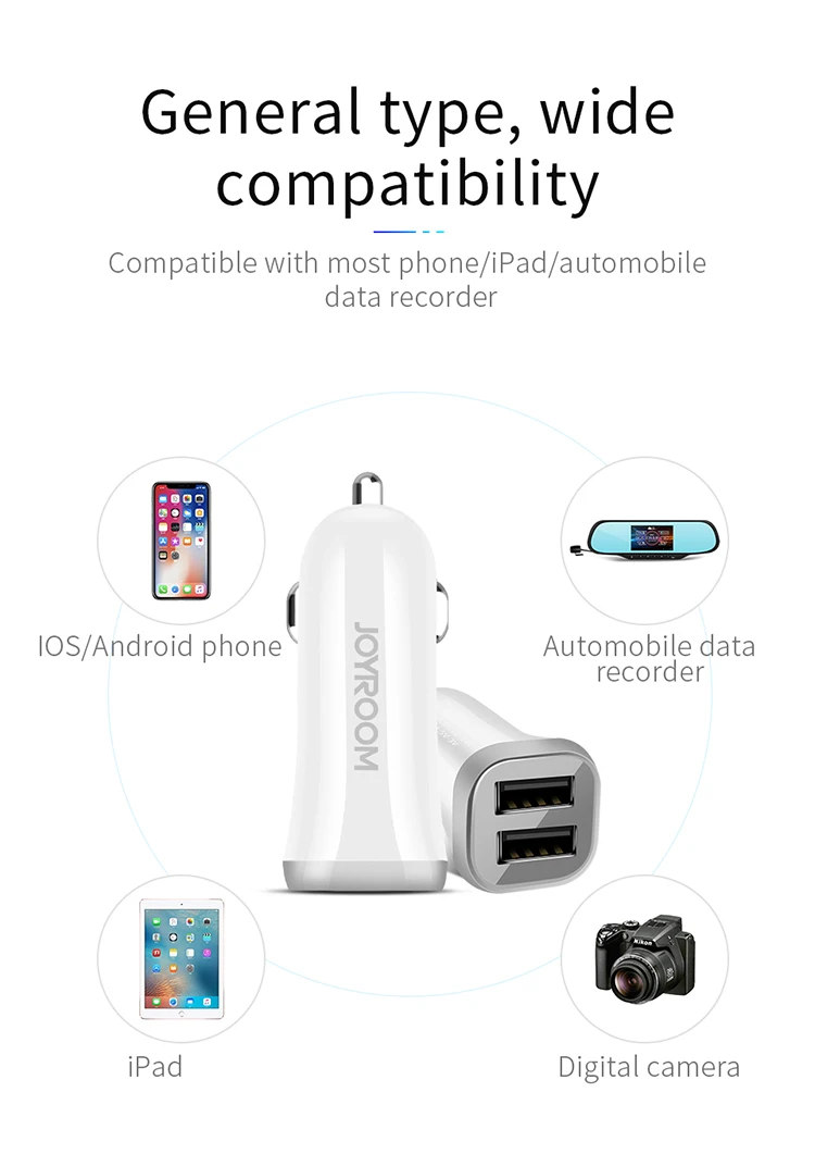
Joyroom 3.1A 2Usb Car Fast Charger With Cable Micro Usb Charger 