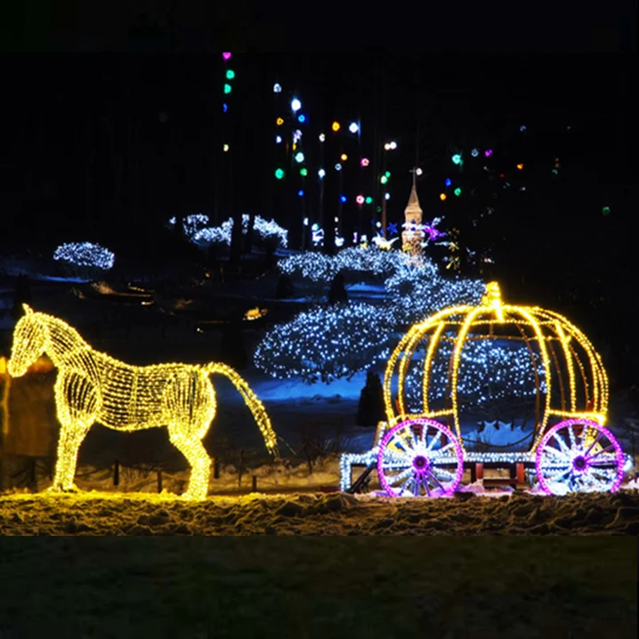 High Quality Giant 3D LED Horse Carriage Motif Light up Horse and Carriage