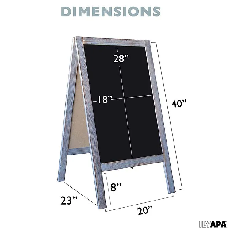 Wooden A-Frame Sign with Eraser Chalk Magnetic Sidewalk Chalkboard Sturdy Freestanding Grey Sandwich Board Menu Display for Rest