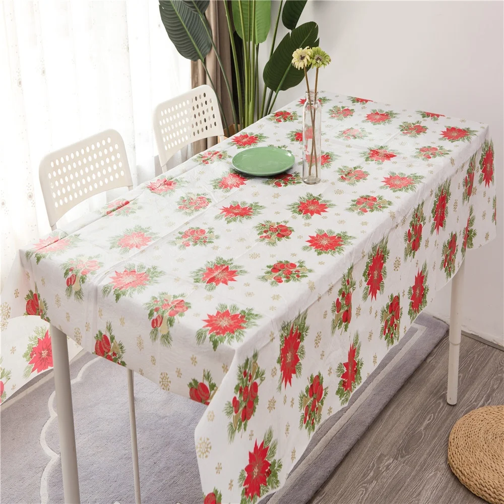 Custom printed PE coloring Christmas vinyl tablecloths with flannel back