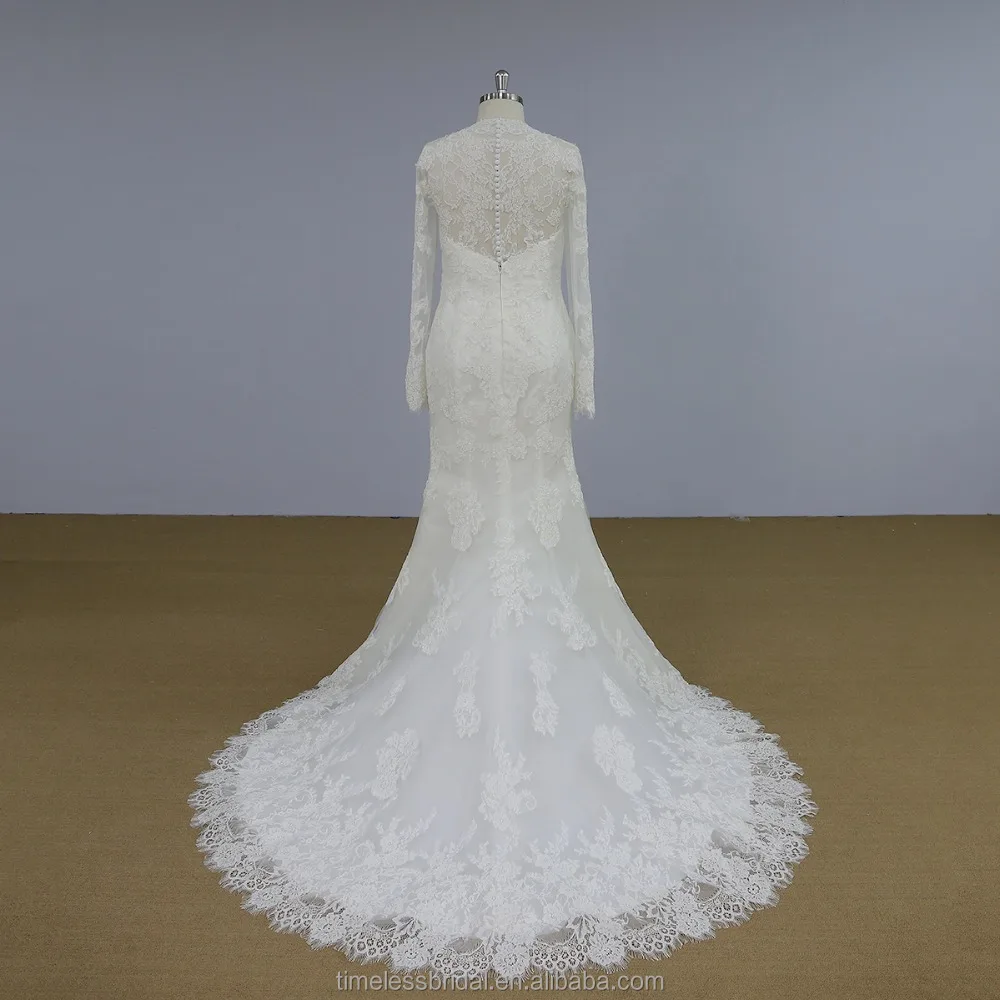 
Royal custom made mermaid french lace muslim bridal wedding dress 