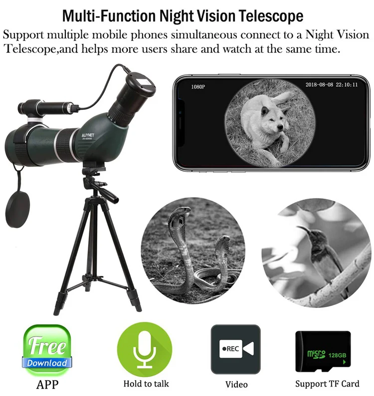 20-60x60mm Spotting Scope Telescope Wifi Wireless Infrared monocular With Phone Adapter For Night Watching